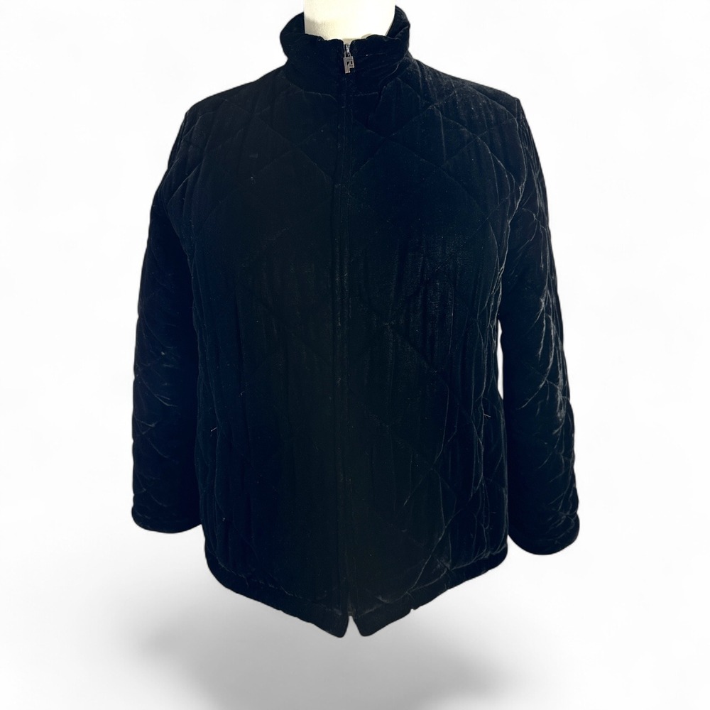 Lauren Ralph Lauren Silk Blend Quilted Velvet Jacket Black Large Mock Neck